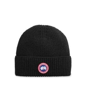 CANADA GOOSE RIB TOQUE UNISEX MERINO WOOL BEANIE BLACK